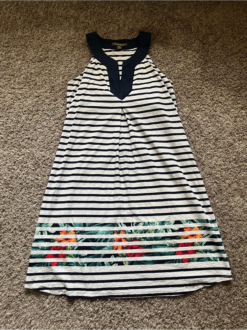 Women’s Tommy Bahama Breton Blooms Knit Shift Dress white navy floral hem Sz S